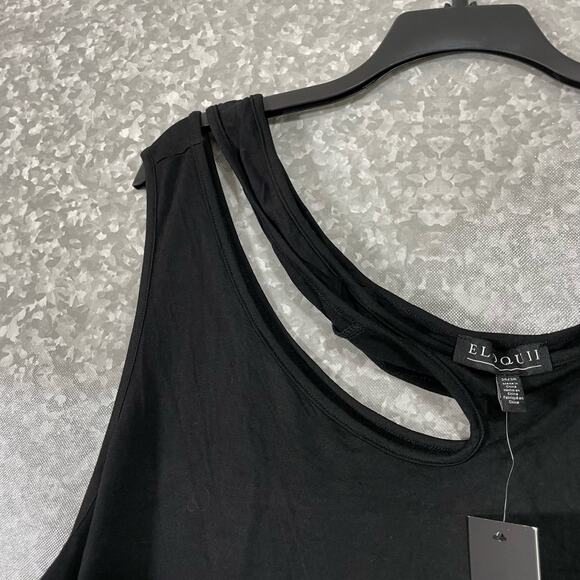Eloquii NWT Black Plus Size Cutout Asymmetrical Strap Tank Top - Size 26/28 - Picture 4 of 7